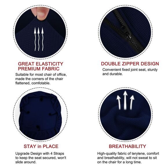 Stretch Jacquard Office Cover Swivel Chair Protector Medium Navy Blue - Picture 6 of 6